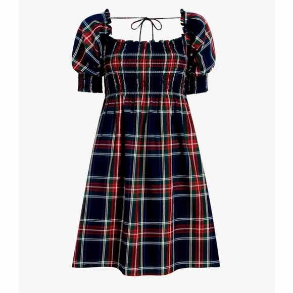 Hill House Athena Nap Dress Navy Tartan Plaid sz Small Twee Academia Cottagecore